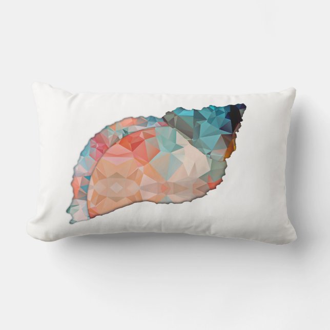 Mosaic Polygon Orange & Turquoise Conch Shell Lumbar Pillow (Front)