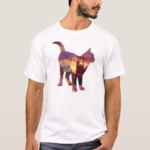 Mosaic Polygon Standing Calico Cat Brown & Tan T-Shirt