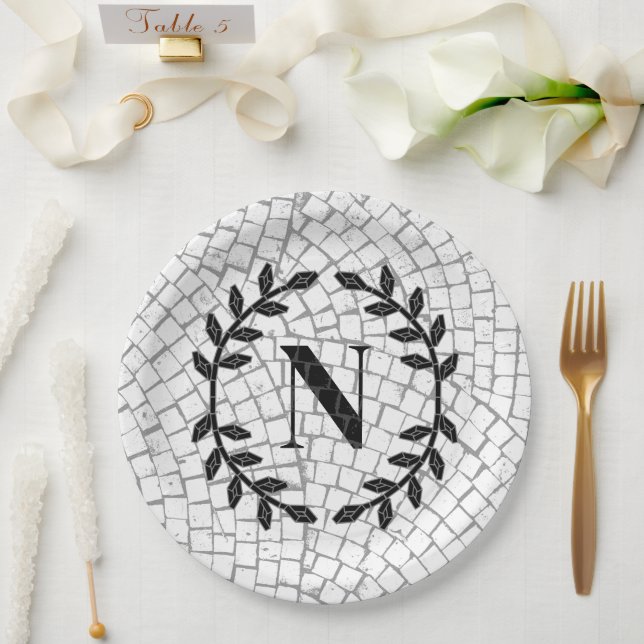 Mosaic Print Monogram Paper Plate (Wedding)