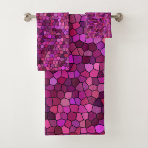 Mosaic Purple Pink  Bath Towel Set