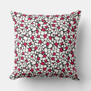Mosaic red white black abstract pattern tile retro throw pillow