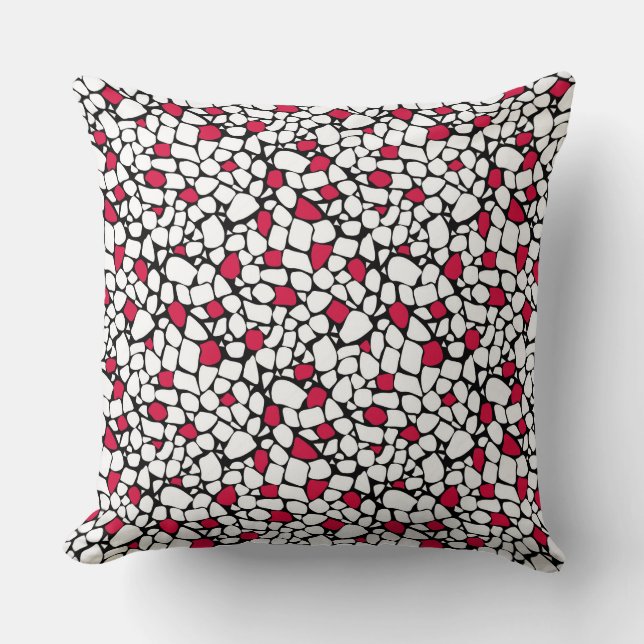 Mosaic red white black abstract pattern tile retro throw pillow (Front)