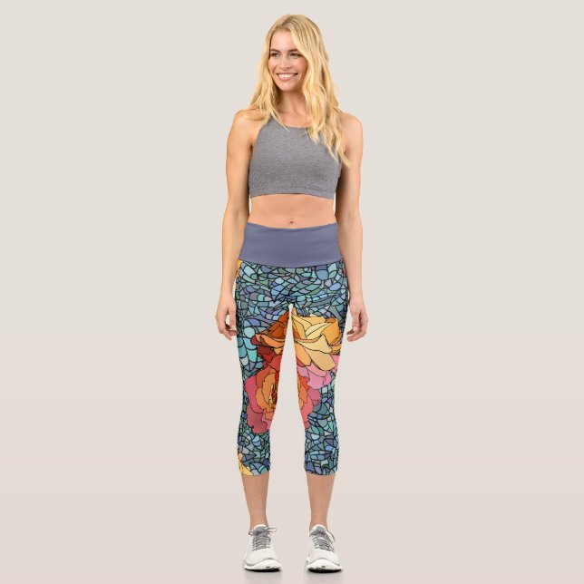 Mosaic Roses Capri Leggings (Front)