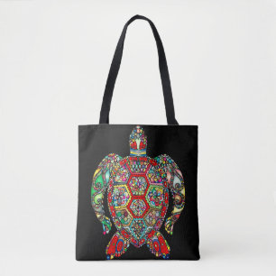 Mosaic sea turtle tote bag