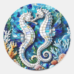 Mosaic Seahorses Romantic Beachy Classic Round Sticker