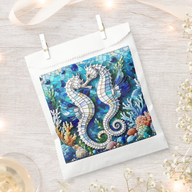 Mosaic Seahorses Romantic Beachy   Favour Bag (Clipped)