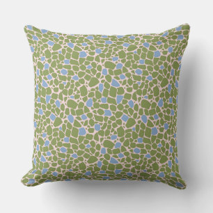 Mosaic small abstract pattern tiles green sky blue throw pillow