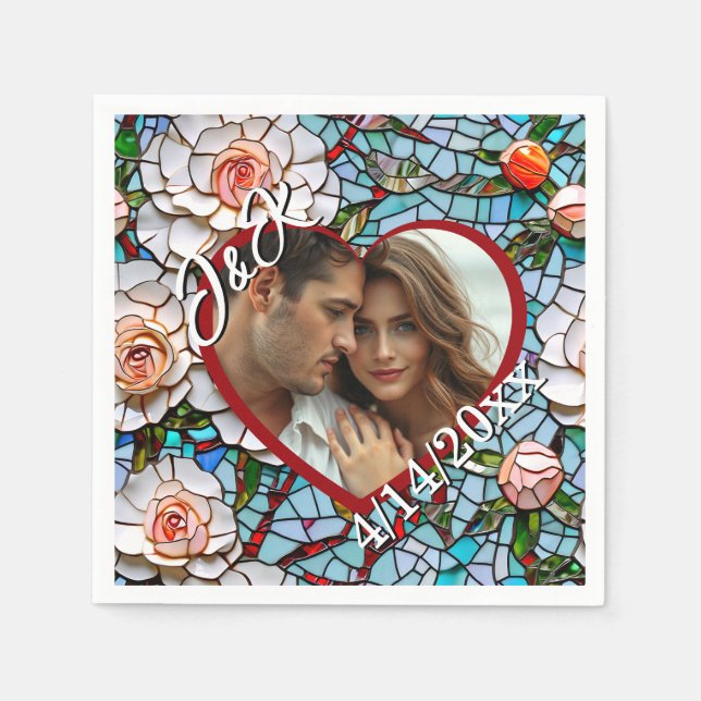 Mosaic Stained Glass and Tile Wedding Personalized Napkin (Front)