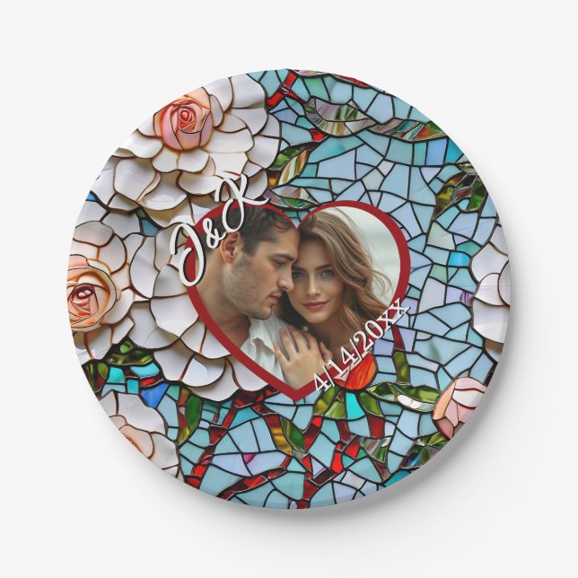 Mosaic Stained Glass and Tile Wedding Personalized Paper Plate (Front)