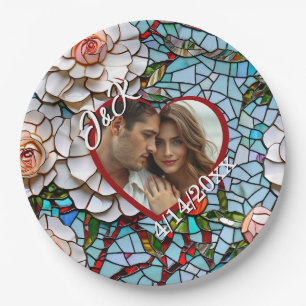 Mosaic Stained Glass and Tile Wedding Personalized Paper Plate