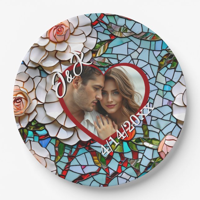 Mosaic Stained Glass and Tile Wedding Personalized Paper Plate (Front)