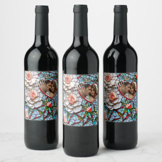 Mosaic Stained Glass and Tile Wedding Personalized Wine Label