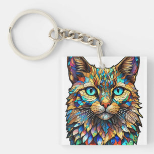 Mosaic Stained Glass Multicolor Cat 760 Keychain