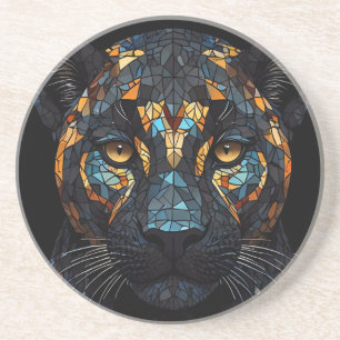 Mosaic Stained Glassed Black Panther Portrait Coaster
