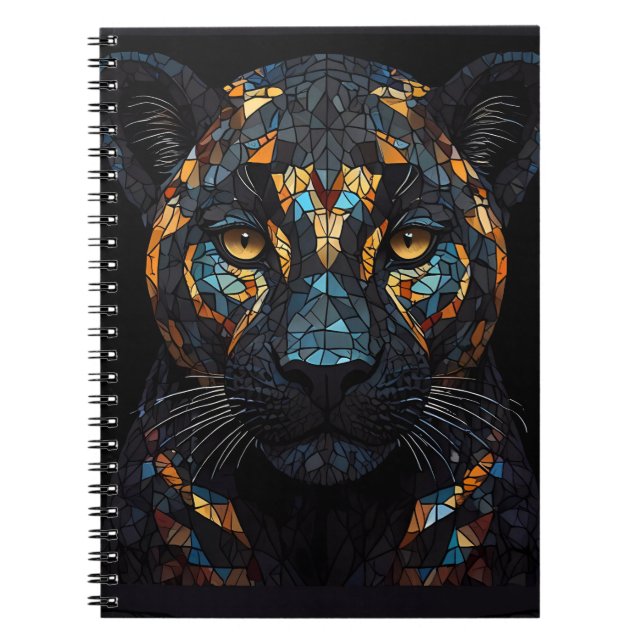 Mosaic Stained Glassed Black Panther Portrait  Notebook (Front)