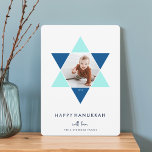 Mosaic Star | Hanukkah Photo Holiday<br><div class="desc">Elegant and modern Hanukkah photo card features a favourite photo set inside a Star of David accented with bright shades of blue for a unique mosaic effect,  on a white background. "Happy Hanukkah" appears beneath in modern,  clean white lettering. Personalize with your names along the bottom.</div>