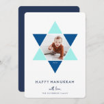 Mosaic Star | Hanukkah Photo Holiday<br><div class="desc">Elegant and modern Hanukkah photo card features a favourite photo set inside a Star of David accented with bright shades of blue for a unique mosaic effect,  on a white background. "Happy Hanukkah" appears beneath in modern,  clean white lettering. Personalize with your names along the bottom.</div>