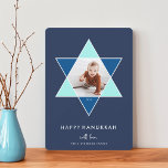 Mosaic Star | Hanukkah Photo Holiday Card<br><div class="desc">Elegant and modern Hanukkah photo card features a favourite photo set inside a Star of David accented with bright shades of blue for a unique mosaic effect,  on a rich navy background. "Happy Hanukkah" appears beneath in modern,  clean white lettering. Personalize with your names along the bottom.</div>