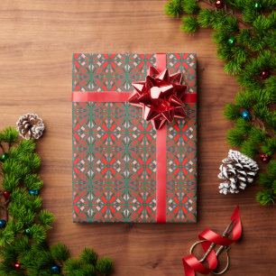 Mosaic Style Red and Green Christmas Wrapping Paper