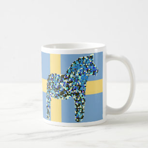 Mosaic Swedish Blue Dala Horse Coffee Mug