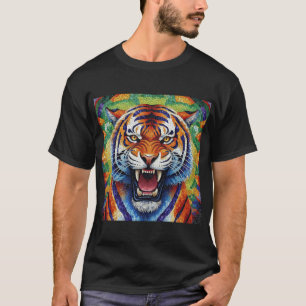 Mosaic Tiger Roar – Vivid Strength in Tiled Expres T-Shirt