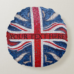 Mosaic Tile Effect of The United Kindoms Flag Round Pillow