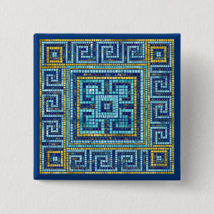 Mosaic Tile Greek Meander Key 2 Inch Square Button