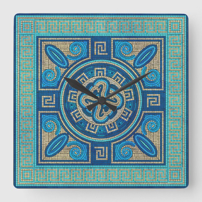Mosaic Tile Ornament Square Wall Clock (Front)