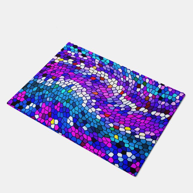 Mosaic Tile Pattern Purple Blue Pink Door Mat (Angled)