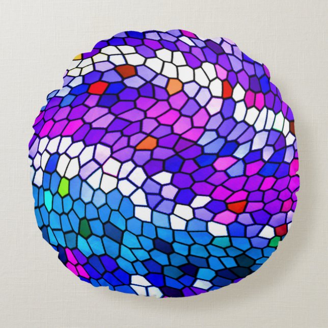 Mosaic Tile Pattern Purple Blue Pink Round Pillow (Front)