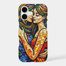 Mosaic Tile Style Ai Art Romantic Embrace