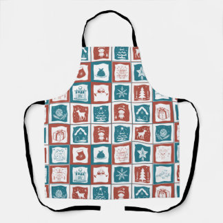 Mosaic Tiled Advent Christmas Green Red Pattern Apron