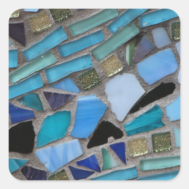 Mosaic Tiles of Blue and Green Square Sticker (Front)