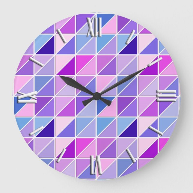 Mosaic Tiles - pink, aqua, blue and violet Large Clock (Front)