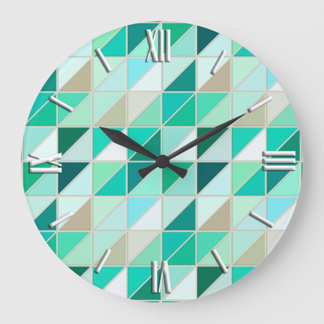 Mosaic Tiles - shades of seafoam green Large Clock (Front)