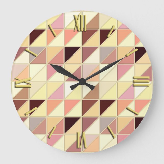 Mosaic Tiles - yellow, gold and earth tones Large Clock (Front)