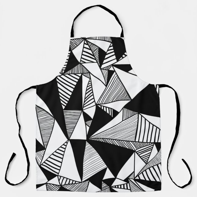 Mosaic Triangles, Black White Texture. Apron (Front)