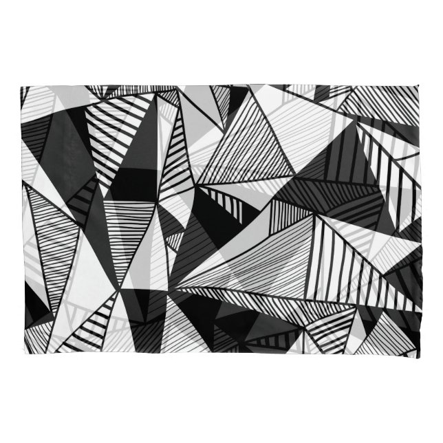 Mosaic Triangles, Black White Texture. Pillowcase (Front)