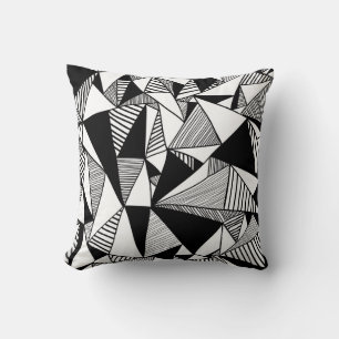 Mosaic Triangles, Black White Texture. Throw Pillow