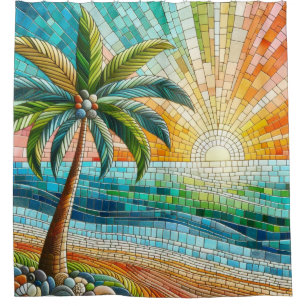 Mosaic Tropical Beach Sunset Palm Tree