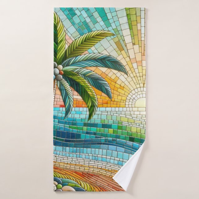 Mosaic Tropical Beach Sunset Palm Tree Bath Towel (Bath Towel)
