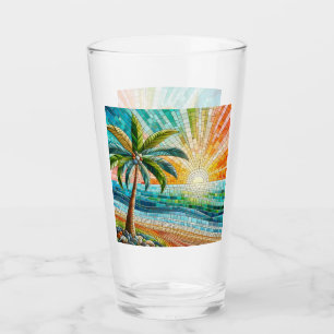 Mosaic Tropical Beach Sunset Palm Tree Glass