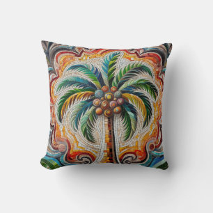 Mosaic Tropical Palm Tree Art Throw Pillow
