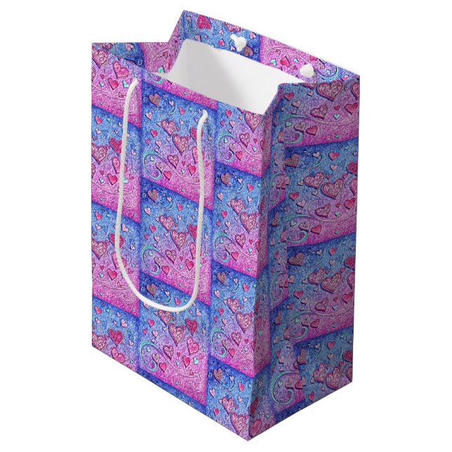 Mosaic Valentine Hearts Medium Gift Bag (Front Angled)