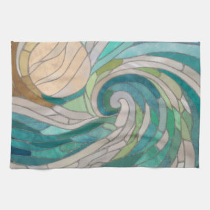 Mosaic Wave and Moon Kitchen Towel