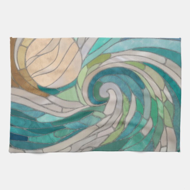 Mosaic Wave and Moon Kitchen Towel (Horizontal)