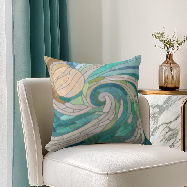 Mosaic Wave and Moon Throw Pillow (Creator Uploaded)