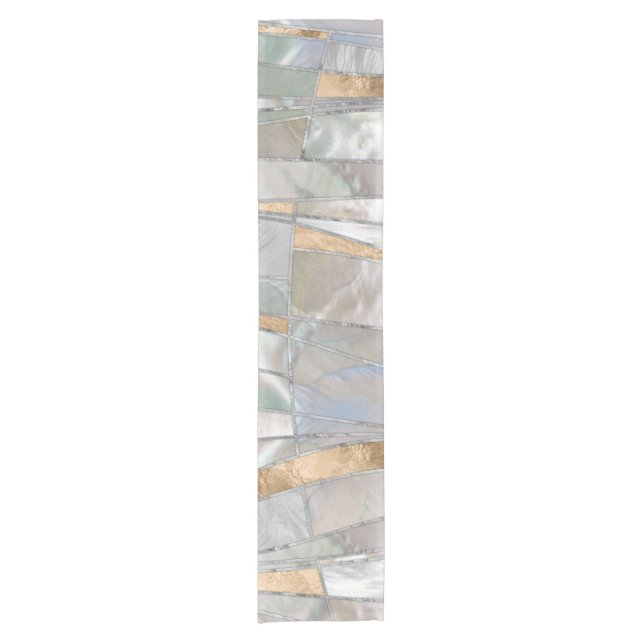 Mosaic Waves Art - Pearl and Pastel Gold Short Table Runner (Front)