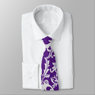Mosaic ًWhite purple leaves, floral pattern Tie