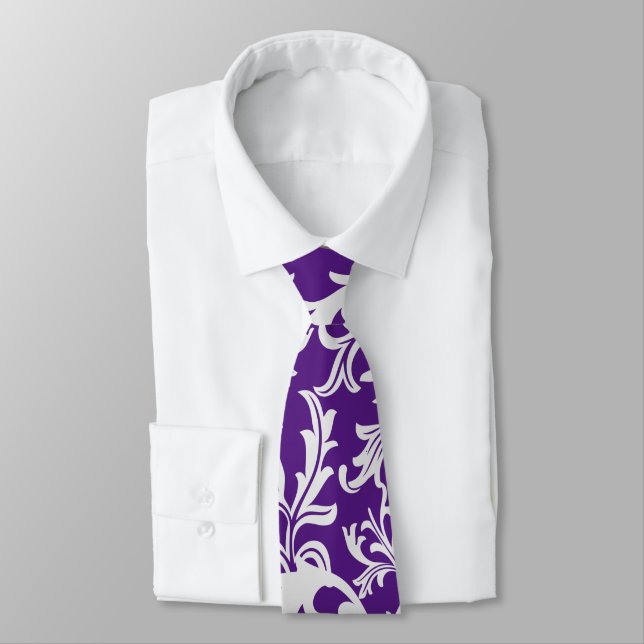 Mosaic ًWhite purple leaves, floral pattern Tie (Tied)